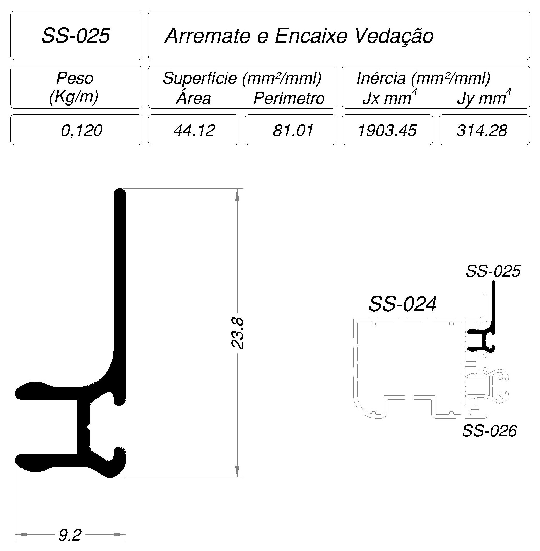Desenho técnico cotado — SS-025